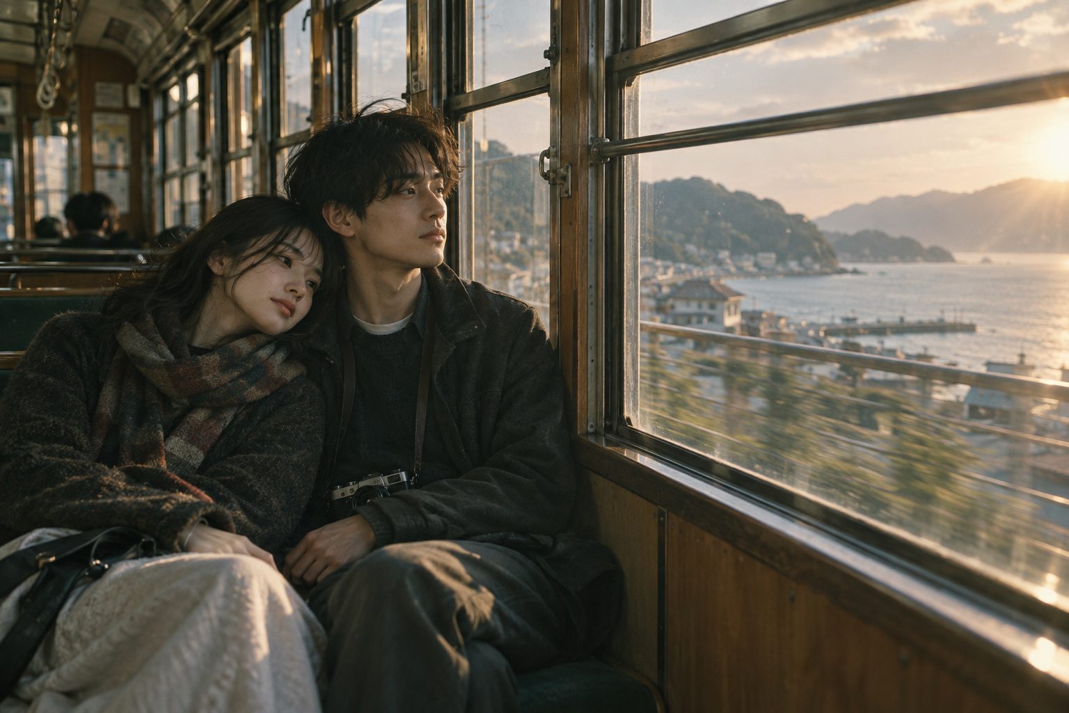 海線電車上的情侶